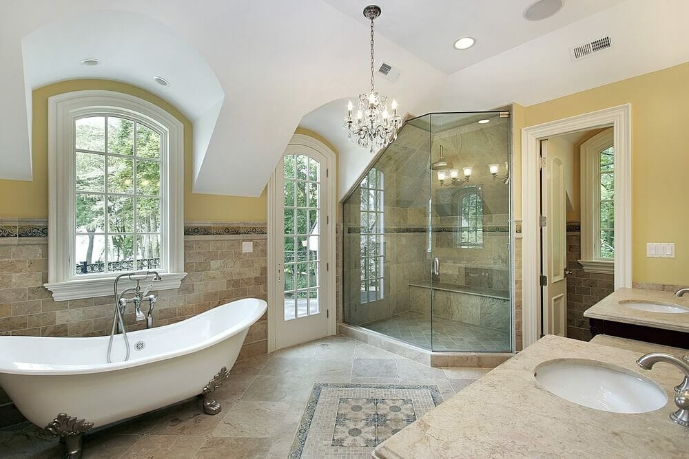 unique trim around the windows along with claw foot tube makes this room a one of - Custom Master Bathrooms unique trim around the windows along with claw foot tube makes this room a one of - Custom Master Bathrooms